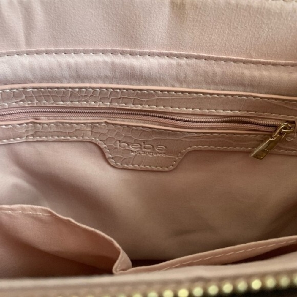 Bebe Natalie Dusty Pink Croco Faux Leather Satchel Tote Bag NWT - Picture 8 of 8